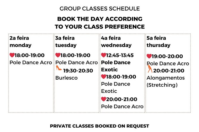 Dance Class (choose 1: Pole Dance, Burlesque or Aerial Silk/Hoop) - Group size, English lessons, and how it fits your Madeira day
