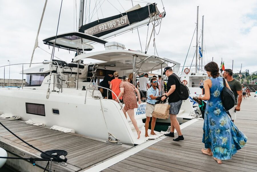 Funchal Bay: Dolphin & Whale Watch Luxury Catamaran Cruise - Cabo Girão anchoring: snorkeling and that cliffside swim time