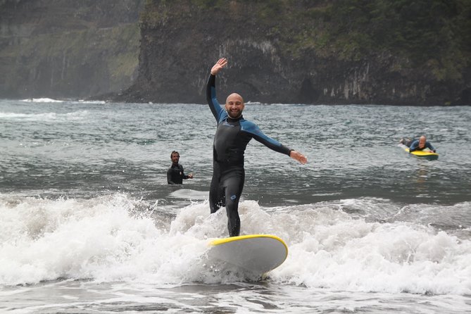 Surfing Lessons in Madeira - The Madeira Surf Center setup, small group, English instruction, gear included